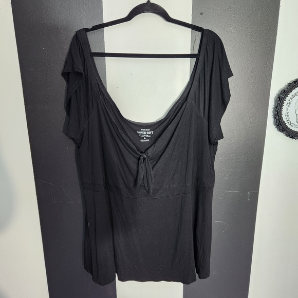 torrid Tops - torrid Black Scoop-Neck Tie-Front Tunic